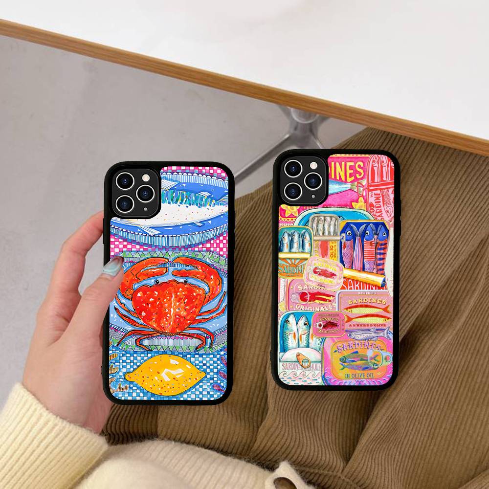 Чехол для телефона с рисунком рыбы-сардины для iPhone 16 15 14 13 12 11 Pro Max Plus Ударопрочный Жесткий чехол из ТПУ+ПК
