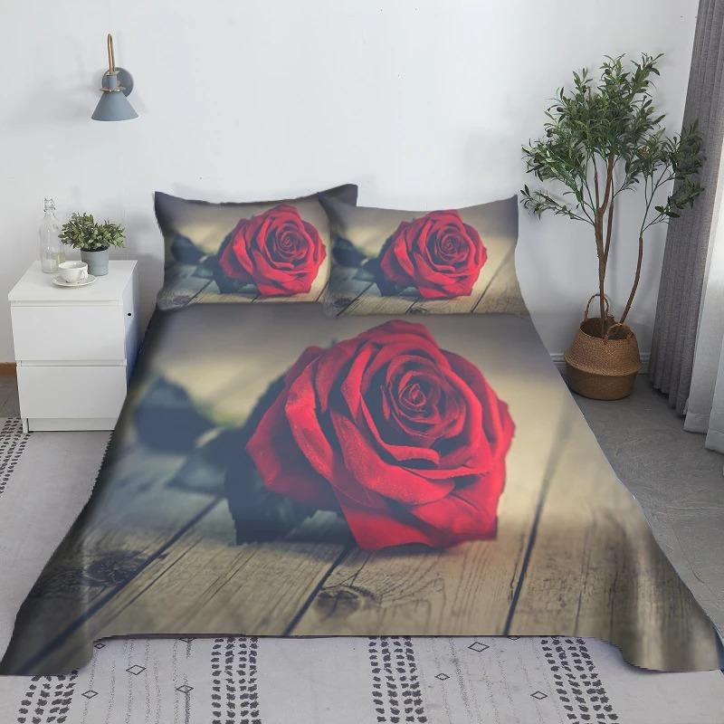 Custom Flower Red Rose Comfortable Duvet Quilt Cover Pillowcase Bedding Set Children Bedroom Decoration Home Textile