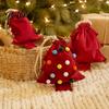 Fabric Storage Bags for Gifts Christmas Tree Shaped Gift Bag, Reusable Drawstring Treat Goody with Pompoms Durable Polyester Sacks Bells, Winter