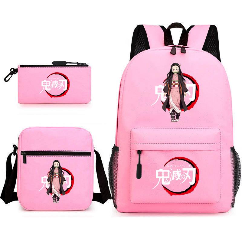 New Schoolbag Animation Three-piece Set Heat Transfer Schoolbag Small Shoulder Pencil Bag Primary and Secondary School Students Backpack