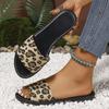 Новые летние женские сандалии с леопардовым принтом, универсальные шлепанцы на плоской подошве, большие размеры, пляжные женские тапочки с круглой головкой, женская обувь