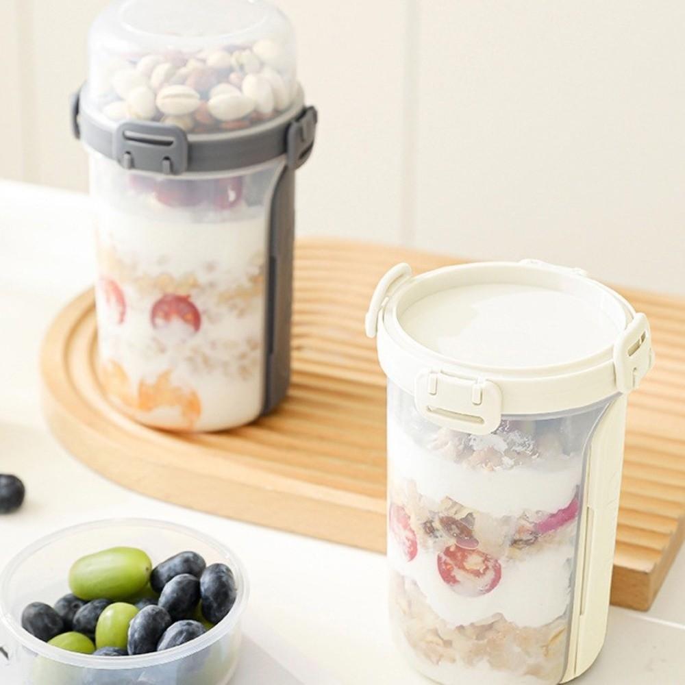 Double-layer Yogurt Parfait Cups with Spoon Fork 800-1000ml Breakfast Cup School Office Use