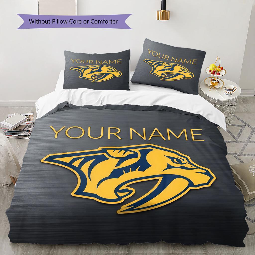 Custom Name,Nashville Predators Pattern Bedding Home Decoration Birthday Gift ( 1 duvet cover + 2 pillowcase, without core),fan merchandise.