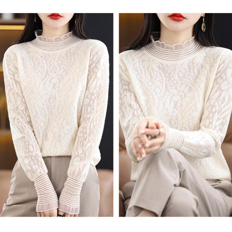 Весенне-осенний женский кружевной топ крючком, французская элегантная трикотажная нижняя рубашка с внутренней темперацией