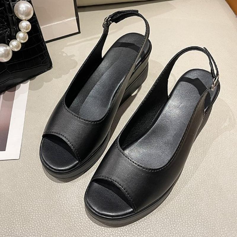 Мода 2024 года, лето, женские босоножки на танкетке с открытым носком, корейская версия, повседневная пляжная обувь, женская модная обувь с пряжкой на щиколотке, Zapatillas