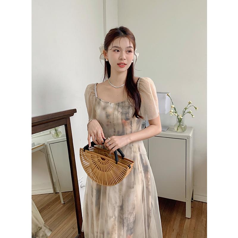 Женское весеннее шифоновое сетчатое лоскутное платье миди, летние элегантные вечерние платья в корейском стиле