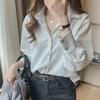 Korean Striped Women's Shirt: 2025 Spring/Autumn Retro Hong Kong Style, Light Mature Design