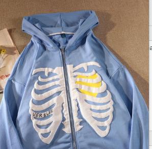 2023 European and American new hoodie skull hiphop sweater women's loose street sports zipper cardigan y2k jacket
