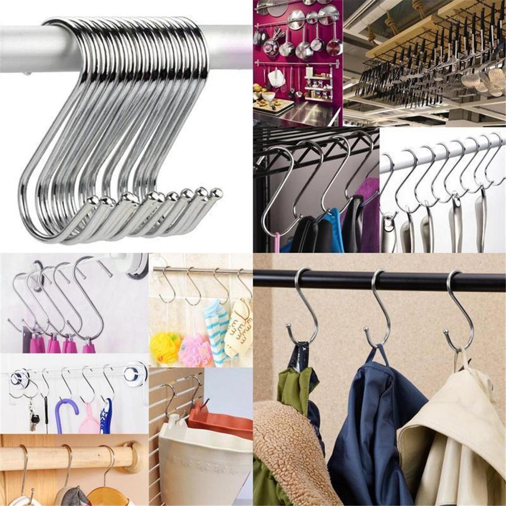 Stainless Steel S Hooks Heavy Duty Multi-Purpose S Shaped Hooks for Kitchen Utensils, Closet Clothes Bathroom Towels Workshop Tools, 3 Sizes Available