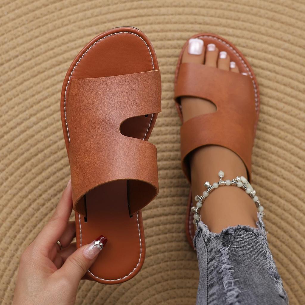 2024 Летние женские тапочки на плоской подошве с открытым носком, ретро, размер плюс 43, женские шлепанцы, повседневная пляжная обувь для отдыха, женские сандалии