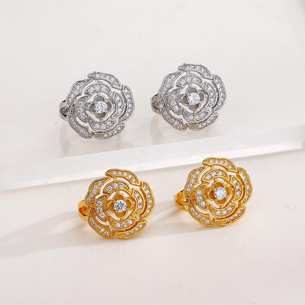 Guochao Light Luxury Full Diamond Camellia Серьги Преувеличенные Супер Флэш Модные Индивидуальные Трансграничные Маленькие Ароматные Ветряные Серьги Женщин