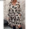 MODIQUE 2025 Лето Плюс Размер Новое Женское Повседневное Сексуальное Леопардовое Платье С Коротким Рукавом Свободное Платье А-силуэта с Длинным Рукавом и V-образным Вырезом