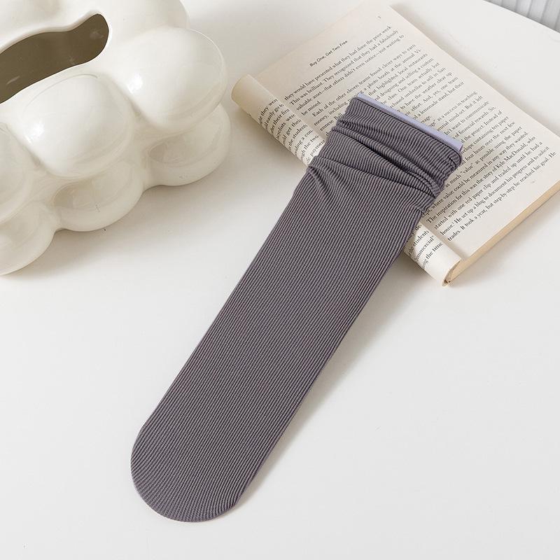 Женские белые носки до середины икры из ледяного шелка: Тонкий, Однотонный, Вельвет, Весна/Лето