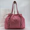 PRADA Pocono Tessuto Nylon Ribbon Hand Tote Bag One Shoulder Strap Leather Pink Silver Hardware Triangle Logo Plate