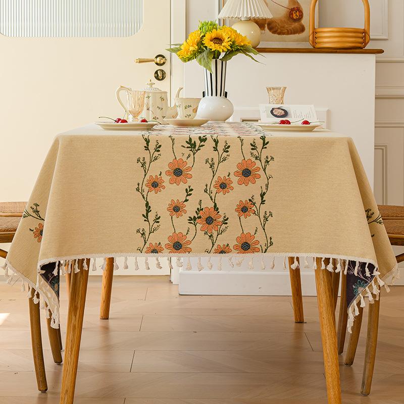 High-Grade Embroidery Pastoral Small Fresh Tablecloth Cotton And Linen French Pastoral Tablecloth High-Grade Light Luxury Household