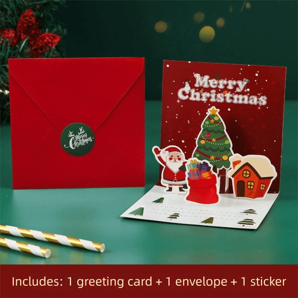 Festive Card 3D Xmas Greeting Cards Blessing Message Pop-up Christmas Postcard Folding Paper Christmas Card New Year Greeting