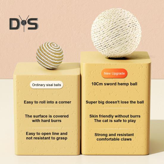 Cat Sisal Ball Interactive Cat Scratching Ball Toy Natural Sisal Scratcher Ball with Sound for Kitten Teeth Cleaning Training