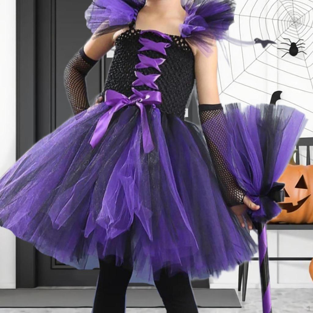 Детский фиолетовый костюм ведьмы для девочек, декор, наряд на Хэллоуин