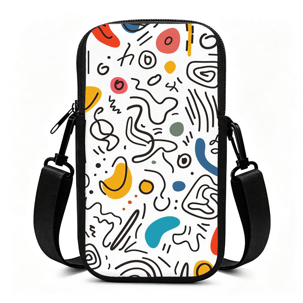 Abstract Colorful Doodle Art Pattern Crossbody Phone Bag, Lightweight Adjustable Strap Cell Phone Sling Purse, Trendy Festive Holiday Gift Christmas A