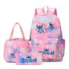 Stitch 3-Piece Backpack Set Cartoon Print School Bag for Boys Girls Outdoor Travel Large Capacity Lightweight Bookbag Disney Collection