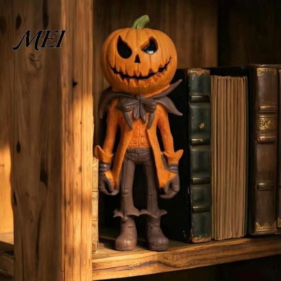 Spooky Gentleman Statue for Office Halloween Pumpkin Man Figurine, Resin Figure, Classic Ghost Compact Desk Autumn Face Desktop Ornament Home Tabletop