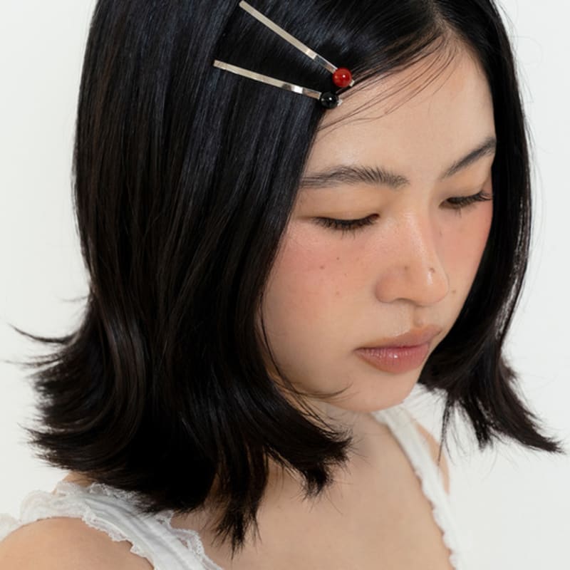geegee [2set] gemstone ball hair pin - 4color