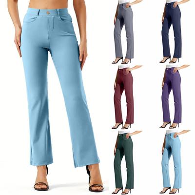 Женские однотонные эластичные брюки для работы, прямые, повседневные, для йоги