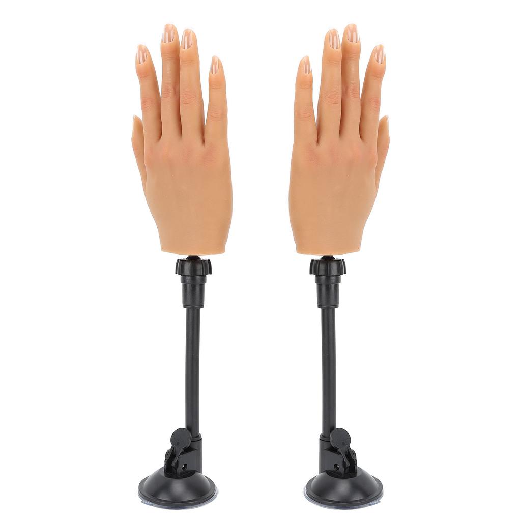 1 Pair Nail Training Practice Hand with 2Pcs Suction Stand Nail Tips for Tattoo Ring Display