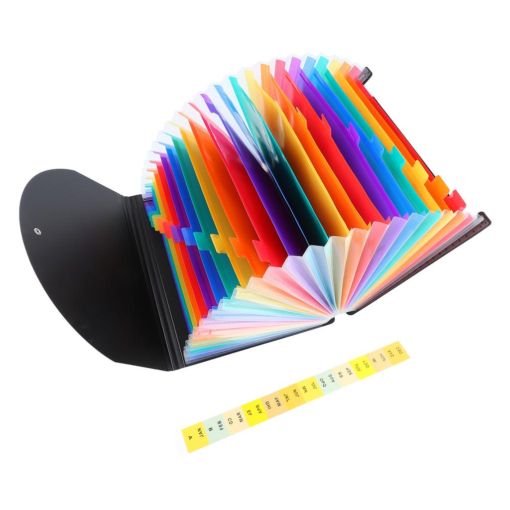 Expanding File Folder 24 Pockets A4 Size Colored Tabs Lables Quick Access Accordian File Bag for