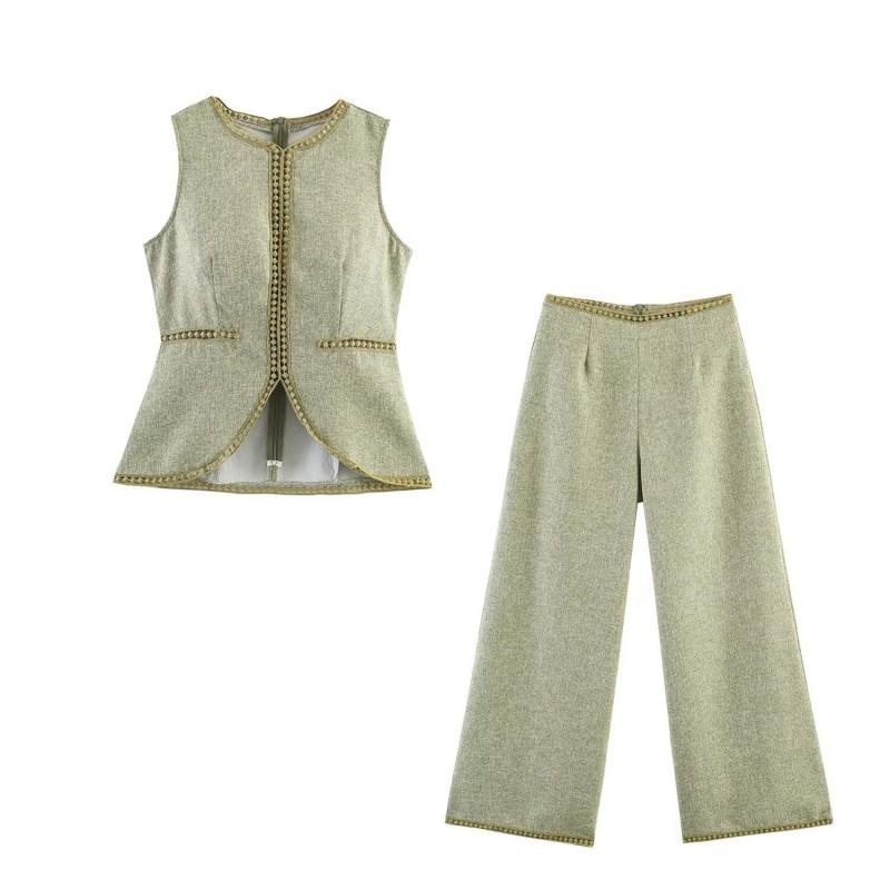 Womens Elegant Office Chic Two-Piece Set Sleeveless Pantsuit Style Lightweight Breathable Workwear