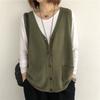 Vintage Arts Style Knitted Vest Female Solid Color Sleeveless Button V-Neck Waistcoat Women Casual Loose Knitwear Coats