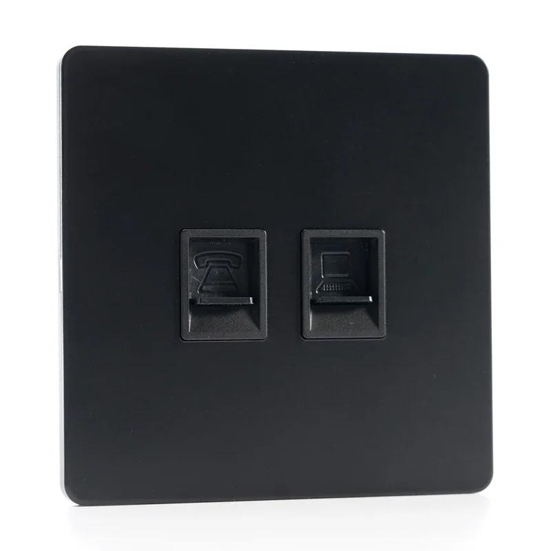 86 Тип Ретро Выключатель 1-4 Gang 2 Way Настенный Светильник Латунный Рычажный Переключатель Черный Матовый Нержавеющая Стальная Панель Розетка EU FR