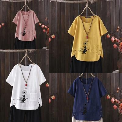 Женская мода с принтом одуванчика, летняя повседневная свободная футболка с коротким рукавом, летняя блузка, топы