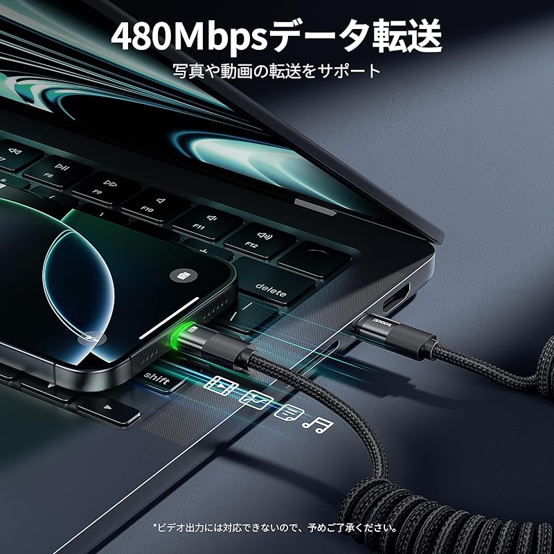 Кабель USB C toocki, спиральный кабель 100 Вт, удлиняющийся до 1,8 м, совместимый с PD/QC, совместимый с USB C и Android Auto, прочный черный кабель для зарядки телефона