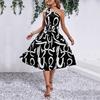 Summer Women's Monogram Printed Slant Shoulder Dresses Chic Comfortable and Versatile Temperament Elegant Casual Women's Clothing