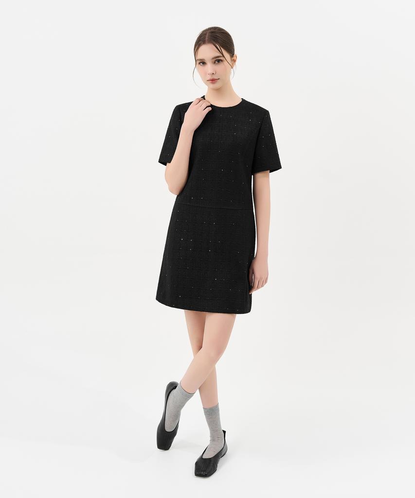 Laneonkyulleoseu Tweed Belted Mini Dress_Black