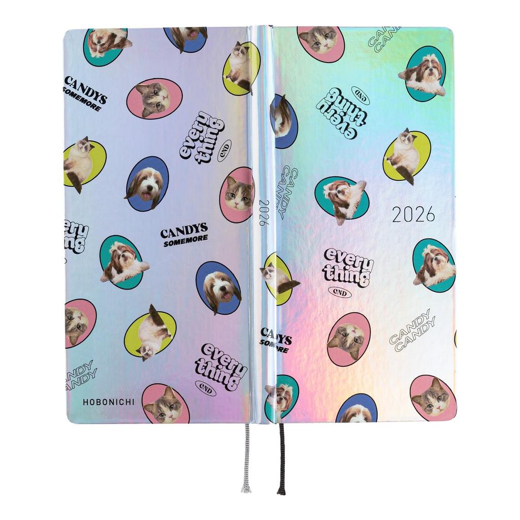 Hobonichi Techo 2026 weeks Candy Stripper/DOG & CAT RANDOM (северное сияние) Еженедельник, начало апреля, левая страница, узкий вертикальный
