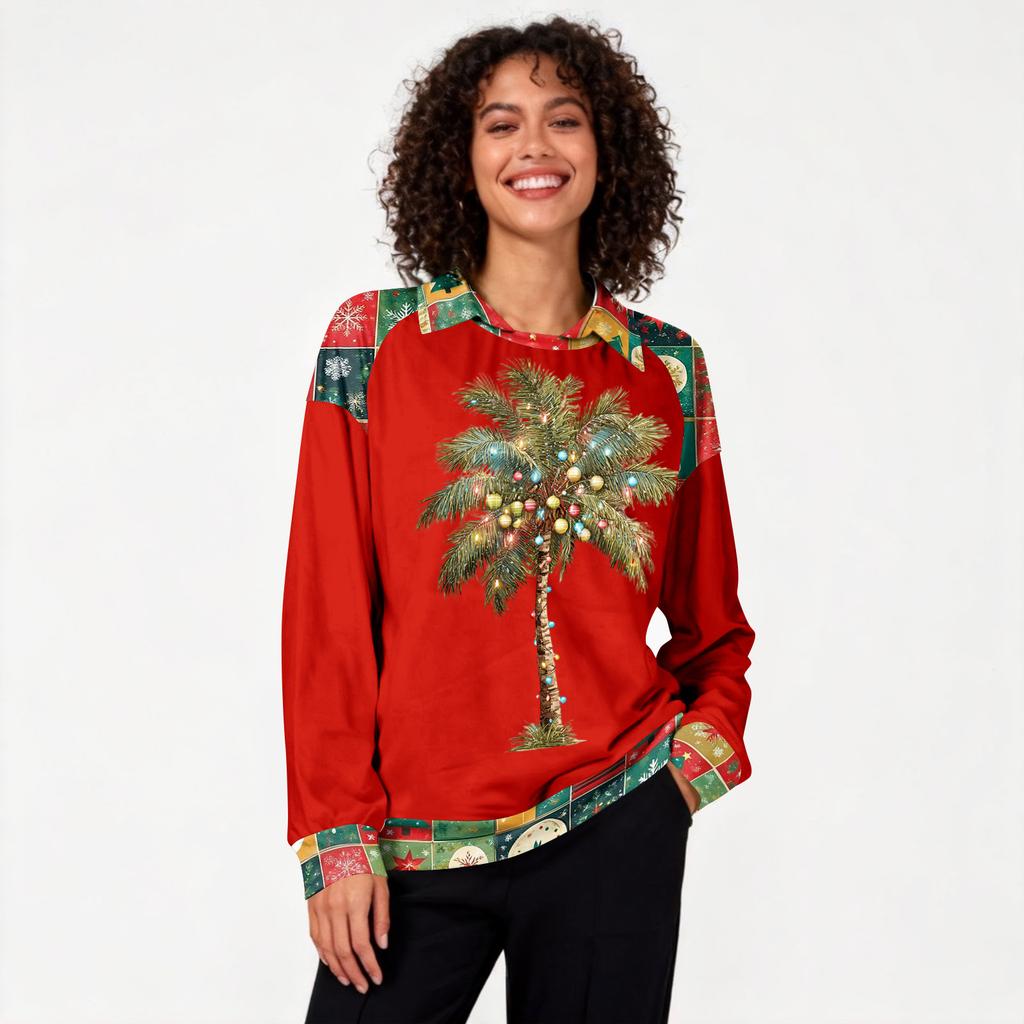 Women's Fashion Christmas Printed Long-Sleeve Pullover Top