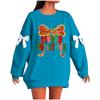 Ladies' Christmas Printed Bow Round Neck Long Sleeved Loose Pullover Sweater Sweatshirt Top