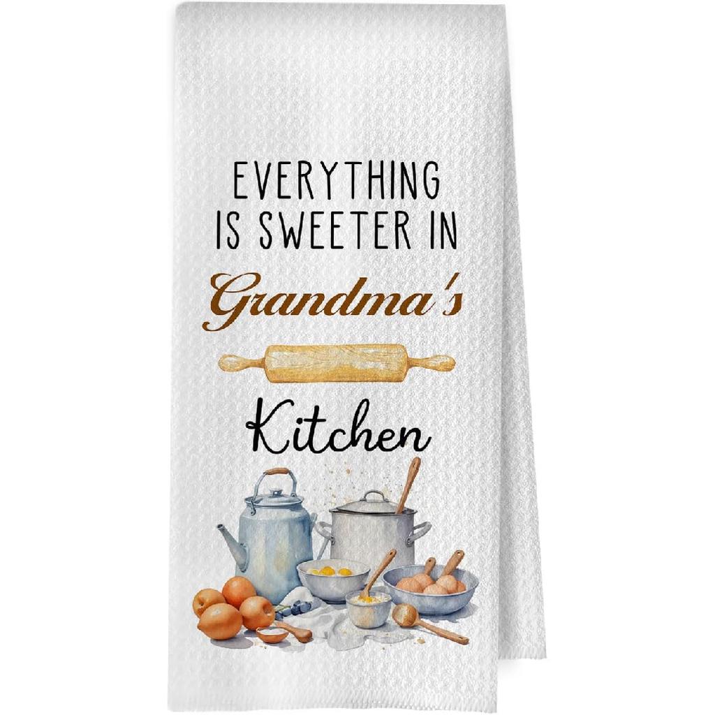 Great Grandma Dish Towels - Great Grandma Gifts Waffle Weave Kitchen Towels, Grandma Decorative Hand Tea Towel, New Grandma Gifts, 16×24 Inches