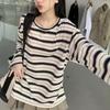 Women T-shirt Spring and Autumn New Korean Loose Striped Long Sleeve T-shirt Female Students Thin Versatile Tops