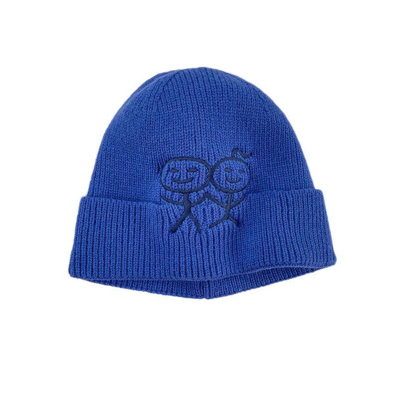 Stickman embroidery knitted hat women's autumn and winter warm ear protection bag head wool hat versatile face small cold hat