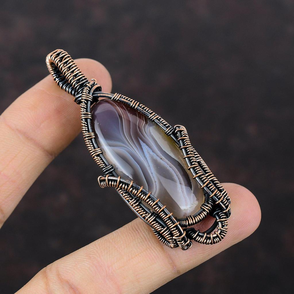 Подвеска Crazy Lace Agate, подвеска из медной проволоки, подвеска из драгоценных камней ручной работы, ювелирные изделия Crazy Lace Agate, подарок на помолвку, ювелирные изделия из медной проволоки