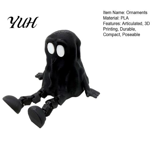 DIY Hand Painted White Mold 3D Printed Articulated Ghost Figurine, Movable Joint Toy, Funny Hooded Halloween Desk Decor Ornament for Desktop