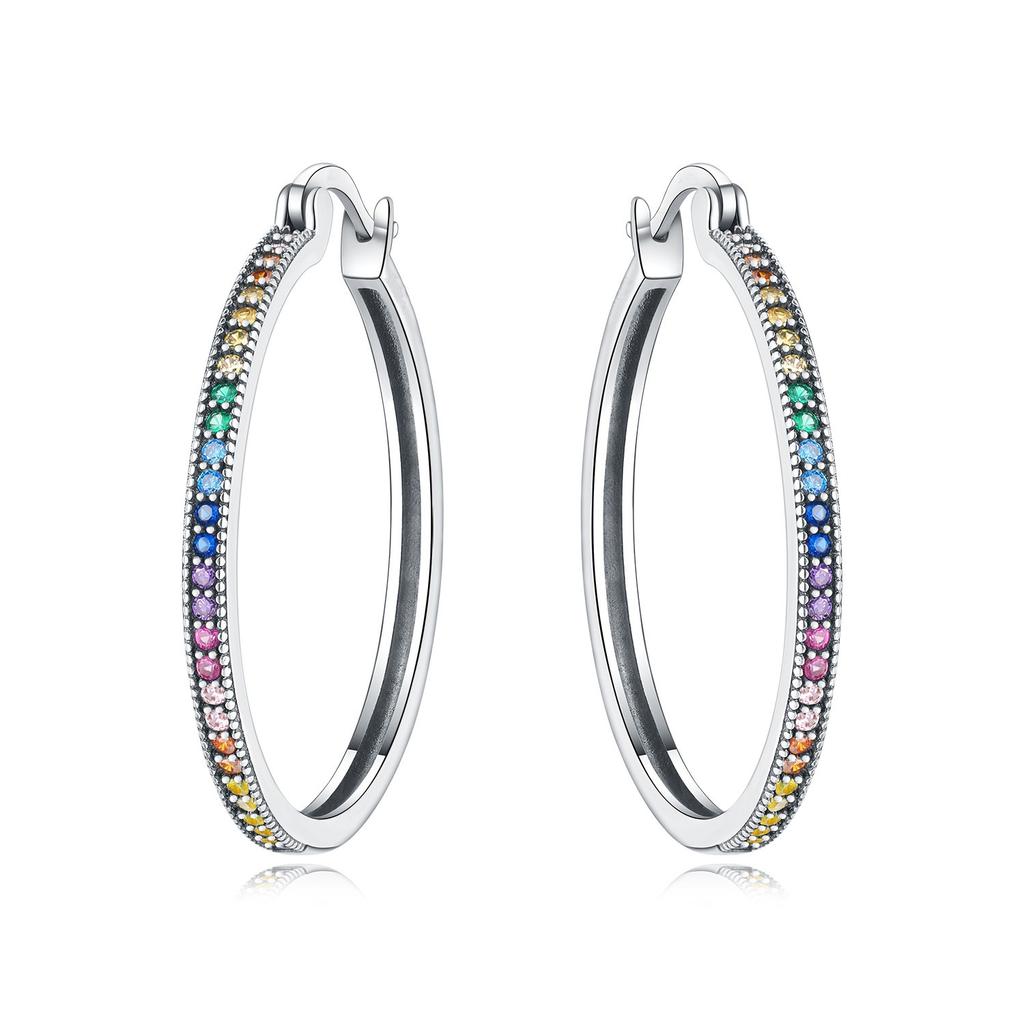 S925 Silver Simple Colored Stone Hoop Earrings For Women Fashion Versatile Jewelry Accessories