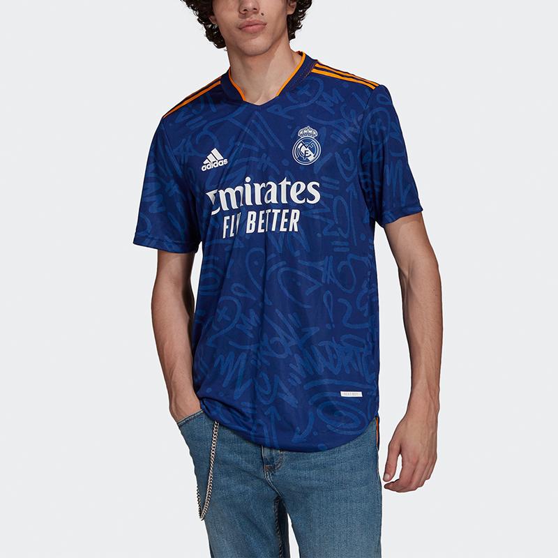 Adidas Real Madrid Away Player Edition Football Jersey Short Sleeve Men Tops Blue GM6775