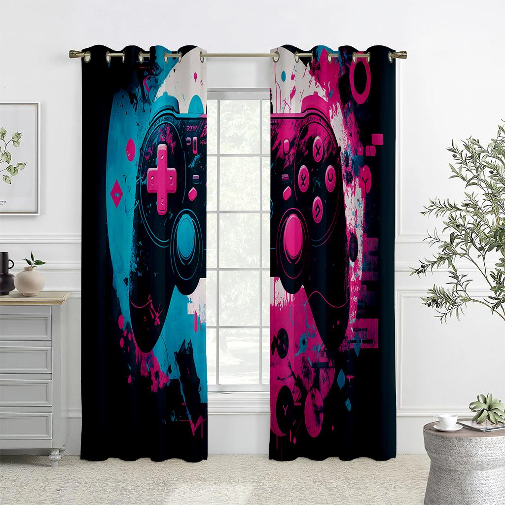 Gamepad Printed Curtains, Semi-Shading, Living Room, Bedroom, E-Sports Room Decorative Curtains, Customizable Patterns