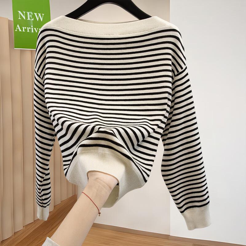Women's Elegant Striped Bardot Knit Top