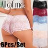 6Pcs/Set Women Panties Hollow Out Lace Mid Waist Solid Color Elastic See-through Star Lace Four Cornered Pants Women Underpants
