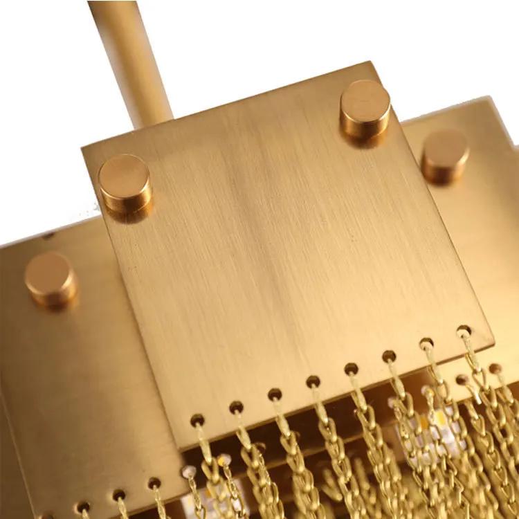 Золотая алюминиевая люстра Освещение гостиной Квадратные цепочные светильники с кисточками Спальня Столовая Декор Лампа Кухонные люстры